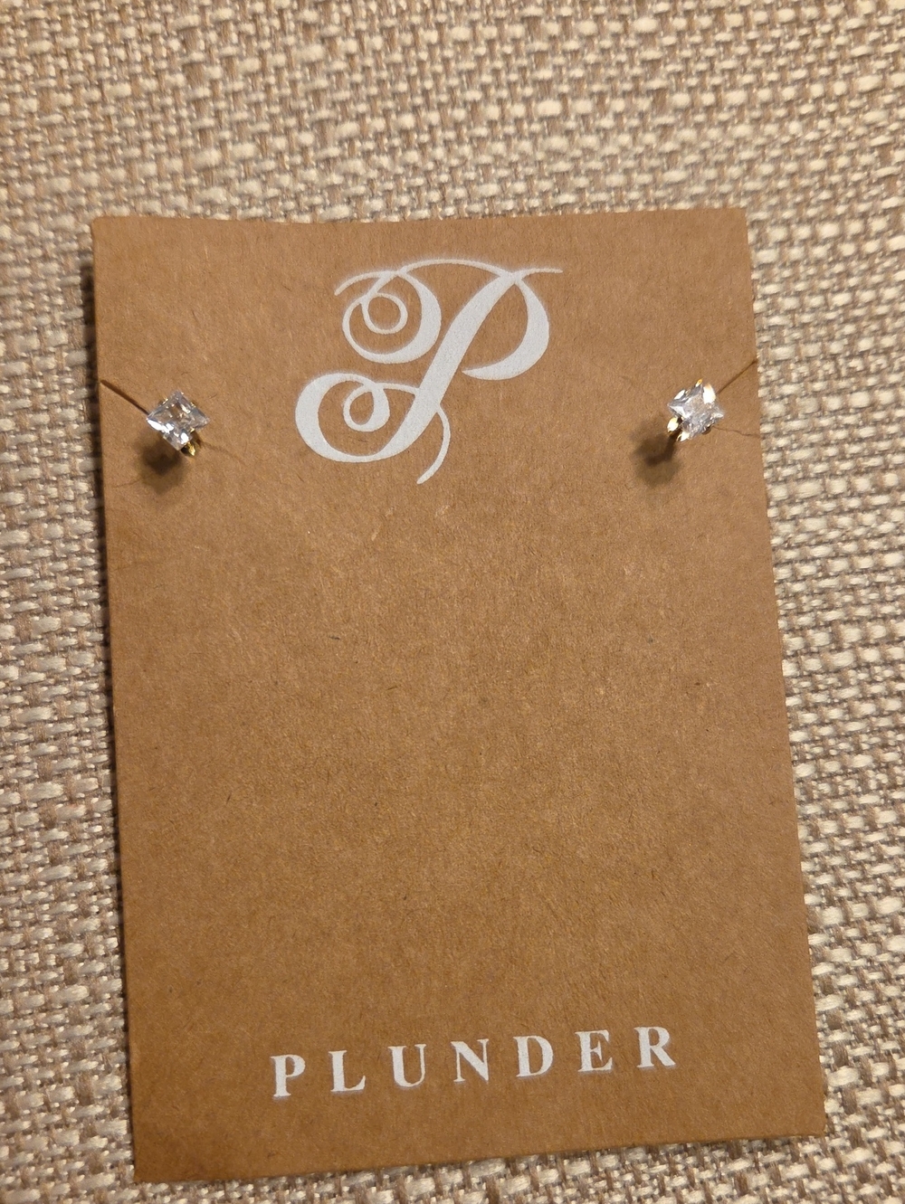 Plunder Gold-Tone Over Stainless Clear Crystal Flat-Back Stud Earrings